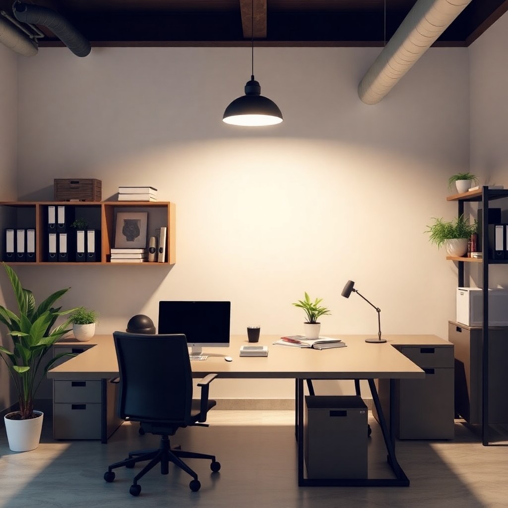 Oficina bien organizada con sistemas de almacenamiento